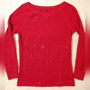 Women's Red Long Sleeved Stretch Sequined Top